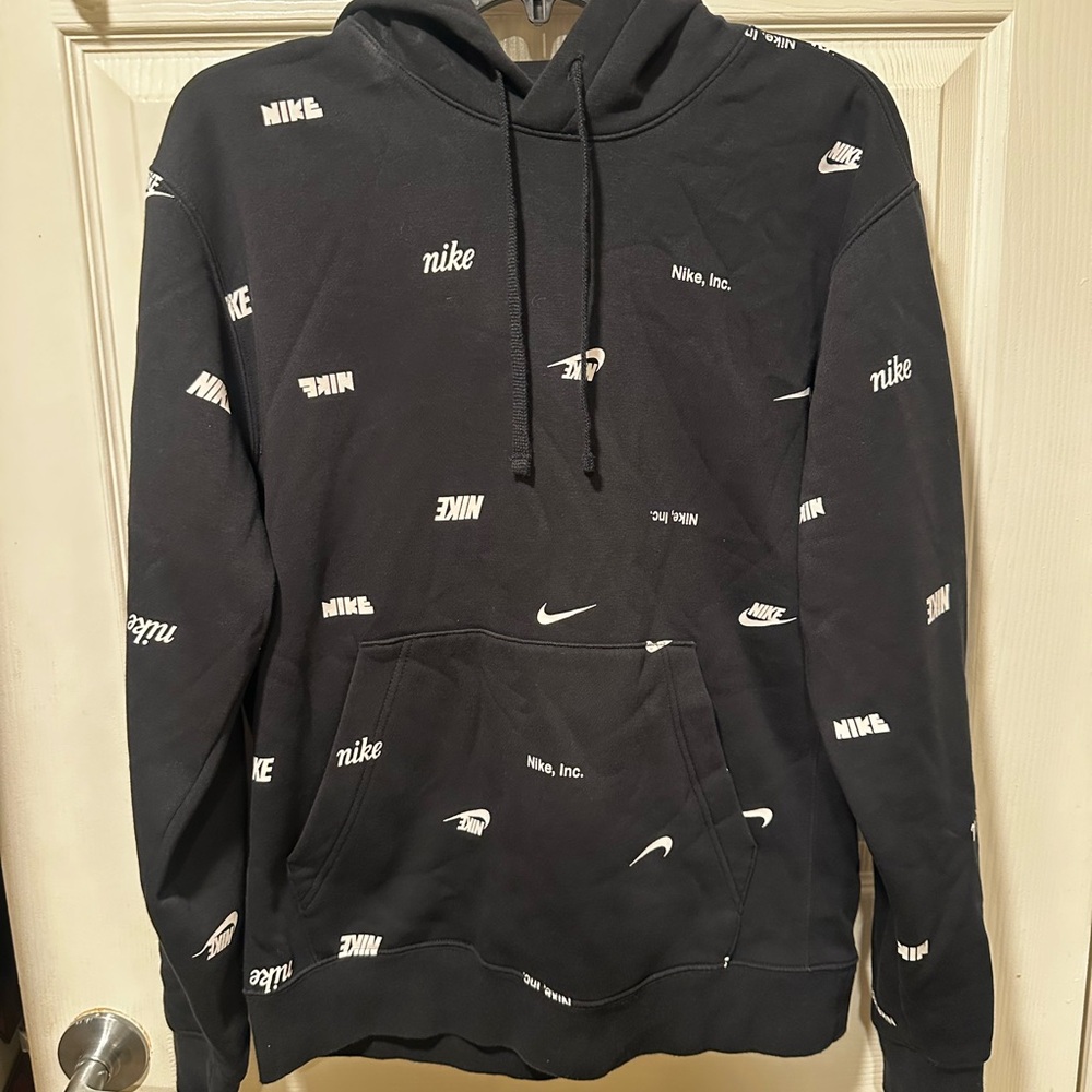 Nike Black Hoodie with White Logo Pattern